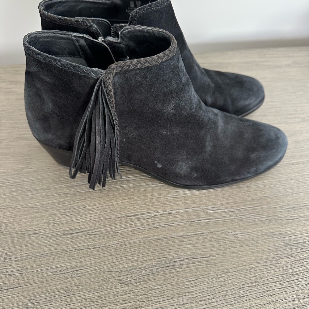 Sam Edelman Black Suede Ankle Boots with Fringe